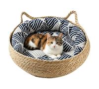 Cama Tejida Para Gatos Nidos Lavables Naturales Transpirables y Portátiles | Lecho De Mascotas Con Cojín Lavable Para Dormir en el Interior del Hogar, Salón, Dormitorio, Escritorio, Mesa, Sofá o J