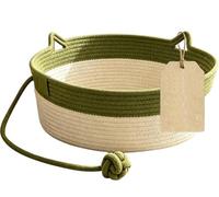 Cama tipo cesta de algodón tejido a mano para gatos, cama redonda estilo boho, cesta interactiva suave, transpirable y apta para arañar, con juguete de bola colgante; ideal para que el gato arañe, due