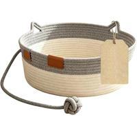 Cama tipo cesta de algodón tejido a mano para gatos, cama redonda estilo boho, cesta interactiva suave, transpirable y apta para arañar, con juguete de bola colgante; ideal para que el gato arañe, due