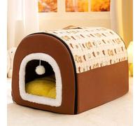 Cama tipo cueva para gatos 2025, casa cálida 2 en 1, nido de cueva para gatos semicerrado, cama plegable para perros con alfombrilla cómoda extraíble para perros pequeños a grandes, marrón, XXL
