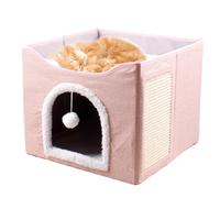 Cama tipo cueva para gatos | Casa grande plegable para gatos, casa de cubo para nido de mascotas con bola de felpa y almohadilla para rascar, bonita tienda de campaña para dormir, suministros para
