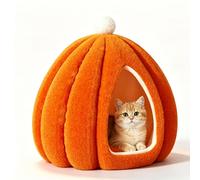 Cama tipo cueva para gatos, lavable, calmante, con cojín suave desmontable, cálida, antideslizante, antiansiedad, para gatos de interior, perros pequeños (naranja, 54 x 54 x 47 cm)