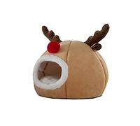 Cama tipo cueva para interiores, pequeña a grande, para cojín extraíble lavable, suave, tienda de campaña de renos de Navidad, cama antideslizante para gatos de interior, cama grande de reno de