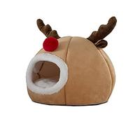 Cama tipo cueva para interiores, pequeña a grande, para cojín extraíble lavable, suave, tienda de campaña de renos de Navidad, cama antideslizante para gatos de interior, cama grande de reno de
