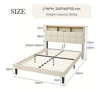 Cama tipo plataforma con tapicería de lino y estante de cabezal para almacenamiento