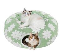Cama tipo túnel para gatos de interior, cojín lavable de felpa, espacio de juego para gatitos, cachorros, conejos, diseño plegable multifuncional, cueva plegable suave con alfombrilla central (verde)