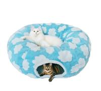 Cama tipo túnel para gatos de interior, cojín lavable de felpa, espacio de juego para gatitos, cachorros, conejos, diseño plegable multifuncional, cueva plegable suave con alfombrilla central (azul)