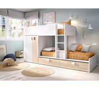 Cama tren con armario mizar roble y blanco 275x108x150 cm