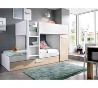 DEKIT GRUPO RIMOBEL TOM - Cama trem con armario y cama arrastre - Blanco/Natural - 150 x 244 x 112