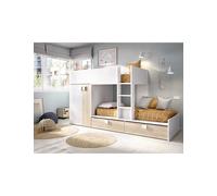 Cama tren dormitorio MATT DEKIT 2 unidades de 90x190 blanco / natural