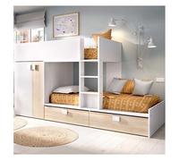 Cama tren matt 2 camas con armario y 2 cajones blanco/natural 150x275x108 cm