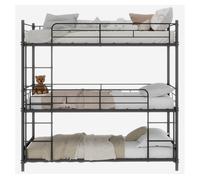 Cama triple 3 plazas - estructura metálica con escalera y barandilla - negra