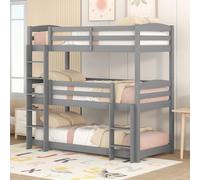 Cama triple para 3 niños, 90 x 200 cm, cama alta con protección anticaídas y somier, litera de tres camas con 2 escaleras laterales, extraíble en cama individual, cama doble para personas, cama de