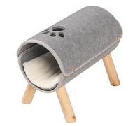 Cama túnel para gatos de fieltro, escondite, patas de madera elevadas, cama tipo túnel para animales domésticos con relleno de peluche para uso interior, versátil y divertida