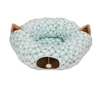 Cama túnel para Gatos Plegable, Tela Polar Redonda con patrón de corazón de 3 vías con tapete y Pelota de Juego para Gatos, Gatitos, Perros pequeños, Azul, 33,9x29,5 Pulgadas