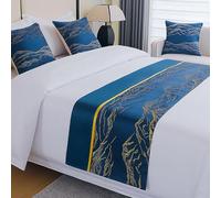 Cama valance, Camino De Cama Y Bufandas Lujo, Bufanda Extremo con Diseño Patrón Patchwork Montañas, Ropa Elegante, Decoración Dormitorio Habitación Bodas Hotel(Blue,50*240cm for 180cm bed)