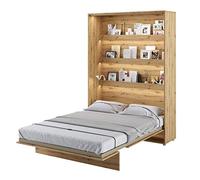 Cama vertical de pared con funcionalidad plegable, compacta, multifuncional y elegante, estantes convenientes incluidos, solución de cama eficiente, 140 x 200 cm, acabado de roble artesanal