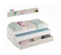 Cama y estante aglomerado blanco + somieres y colchones 65x199x96cm 96 cm