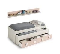 Cama y estante aglomerado rosa + base, somier y colchones 65x199x96cm 96 cm