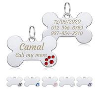 CAMAL 2 Piezas Chapa Perro Grabada, Placa Perro Grabada Forma de Hueso, Chapa Perro Personalizada para Collar Perro Gato Mascota Grabada, Etiquetas de Identificación de Mascotas (Rojo)