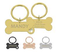 CAMAL Placas para Perros Grabadas Acero Inoxidable, Placas Identificativas Perros Personalizables para Collar Perro Gato Mascota, Chapa Perro Grabada, Forma de Hueso (Oro, Pequeña)
