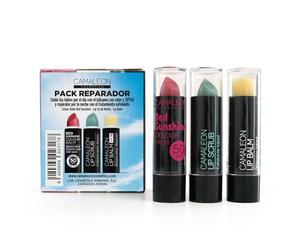 Camaleon Cosmetics - Pack Reparador - Bálsamo Reparador + Exfoliante + Bálsamo Color y SPF50 - Vegano - 3 Unidades - 12gr