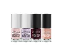 Camaleon Cosmetics - Pack Tratamiento Base Alisadora y Top Coat + Dos Esmaltes - Color Borgoña y Nude - Vegano - 4 Unidades.
