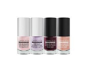 Camaleon Cosmetics - Pack Tratamiento Base Alisadora y Top Coat + Dos Esmaltes - Color Borgoña y Nude - Vegano - 4 Unidades.