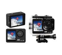 Cámara 4K de Acción Cámara Deportiva de 24 MP con Doble Pantalla WiFi 170 ° Lente de Gran Angular de 30 M Kit de Accesorios de Montaje Impermeable para Bucear Ciclismo de esquí