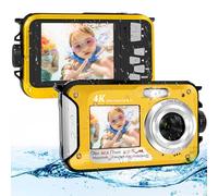 Cámara Acuática 64MP con Tarjeta de Memoria 64GB, Sumergible 4K con Autoenfoque y Doble Pantalla para Selfies, Sumergible hasta 5 Metros para Niños y Snorkel (2 Baterías)