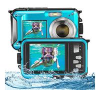 Cámara Acuatica, Aomdom FHD 2.7K 24MP Cámara Subacuática con Zoom Digital 16X, Cámara Digital a Prueba de Agua Pantallas Duales micrófono, LED y Temporizador para niños y Principiantes