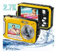 Camara Acuatica, Camara Sumergibles Full HD 2.7K 48MP Camara de Fotos Acuatica con Pantalla Dual, Zoom Digital 16X y Autodisparador