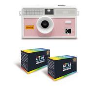 Cámara analógica Agfaphoto Kodak I60 blanco y rosa con 2 películas color