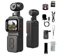 Cámara corporal de bolsillo 5K con micrófono, 5K/20FPS y 4K/60FPS, pantalla táctil de 1.69 pulgadas, lente giratoria de 270°, seguimiento facial, Wi-Fi, estabilización de 6 ejes, para YouTube, viajes