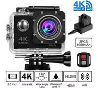 Cámara de acción 4K, cámara de acción wifi, Ultra Full HD, 16 MP / 12MP, resistente al agua 30 m, mando a distancia 2.4G, gran angular de 170 grados, cámara de acción