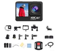 Cámara de acción 4K con doble pantalla, estabilización de imagen, lente gran angular para ciclismo, conducción, senderismo y viajes, color negro