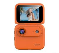 Cámara de acción 4K con estabilización de imagen y pantalla abatible, cámara panorámica de 360° con soporte en el pecho para aventuras en ciclismo, 6,8 x 5,8 x 3 cm (naranja)