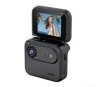 Cámara de acción 4K con vista panorámica de 360 grados con pantalla abatible, cámara deportiva impermeable para ciclismo y esquí, carga rápida tipo C (negro)
