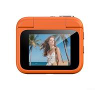 Cámara de acción 4K HD con pantalla abatible y 360 grados para vista panorámica, estabilización de imagen HD para ciclismo y vlogging, compatible con montaje en el pecho, batería larga (naranja)