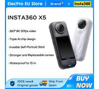 Cámara de Acción Insta360 X5 360 ° Lente de Cámara Deportiva Impermeable 8K 30Fps 360 ° Cámara Deportiva de Ultra Alta Definición para Grabación de Video X5 Essentials Combo