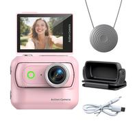 Cámara de acción panorámica compacta, antivibración, WiFi, mini cámara deportiva, pantalla abatible de 2 pulgadas con correa magnética para el cuello para disparar en primera persona