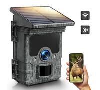 Camara de Caza Solar 4K 46MP, Camara Caza WiFi Bluetooth Recargable, Cámara de Caza Nocturna Fototrampeo IR LED 20m Gran Angular 120 ° Detectar Velocidad de Descarga 0,2s Impermeable IP66