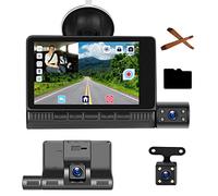 Cámara de Coche Dash CAM FHD 1080P 4 Pulgadas Pantalla Táctil, 3 Cámaras - Frontal e Interior e Trasera, Grabación en Bucle, Sensor G, Monitor de Aparcamiento, Detección de Movimiento, WDR, SD 32G