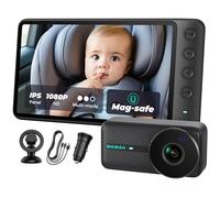 Cámara de Coche Magnética para Bebé WEMOH, Pantalla IPS Magnética de 5'' HD 1080P, Visión Nocturna Automática, Rotación de 360° con Modo de División y Zoom, Cámara de Asiento de Coche USB para Asiento