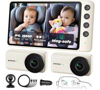 Cámara de coche para bebé dual magnética de Wemoh, para dos niños, pantalla IPS 1080P con soporte magnético, 3 modos (Zoom/Espejo/División), visión nocturna automática, cámara de coche USB para la