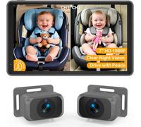Cámara de coche para bebés para 2 niños - Pantalla dividida de 17,8 cm, cámaras duales HD 1080p, visión nocturna, rotación de 360°, cámara trasera fácil de instalar para mayor seguridad y conveniencia