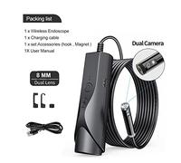 Cámara de endoscopio wifi de 8 mm IP67 Impermeable WiFi borescope 108 0p HD Cámara de inspección única y dual,Visión Nítida(10m,8MM Dual lens)