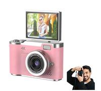 Cámara de estudiante plegable 4K, apunta y dispara cámaras digitales con tarjeta TF de 32 GB, cámara portátil FHD de 48 MP, cámara digital 4K con zoom 8X, antivibración con pantalla abatible (rosa
