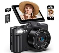 Camara de Fotos 5K 75MP Cámara Digital Fotografía con WiFi, Tarjeta de 64GB,Pantalla 3.0" con Rotación de 180° Selfie, Compacta Vlogging Camara Digital para Viajes, Youtube, Principiantes (Negra)