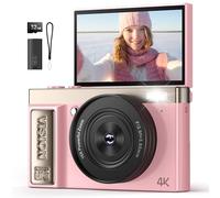 Camara de Fotos Digital 4K Profesional: Cámara Digital con Pantalla Abatible 180° - Camaras Compacta con 32GB Tarjeta - 16X Zoom Camara para Principiantes Niña Niños Chico - Rosa YYZA9